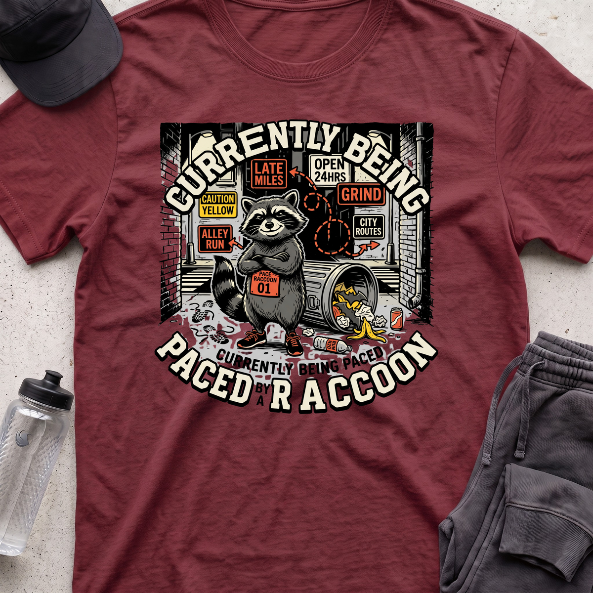 CURRENTLY BEING PACED BY A RACCOON  T-shirt