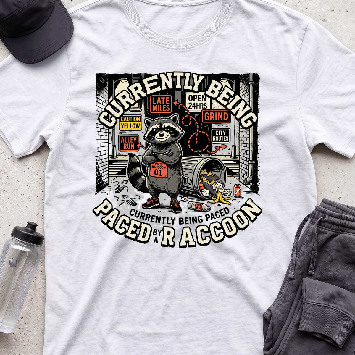 CURRENTLY BEING PACED BY A RACCOON  T-shirt